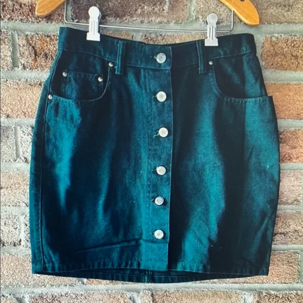 Denim Button-Front Skirt - Black